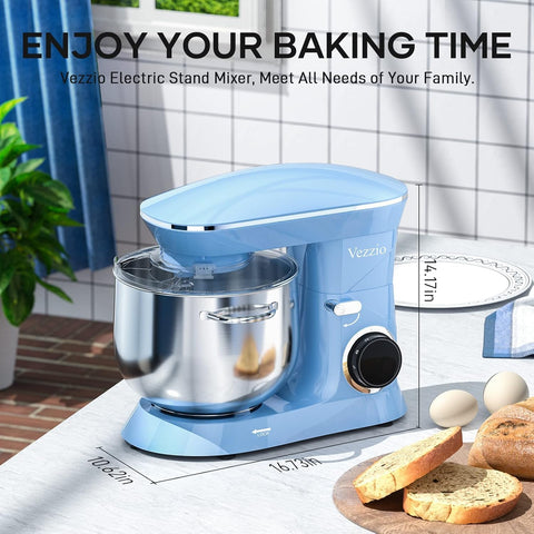 Vezzio blue mixer shown in a kitchen ready for daily baking.