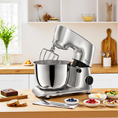 Vezzio stand mixer on a clean silver kitchen counter
