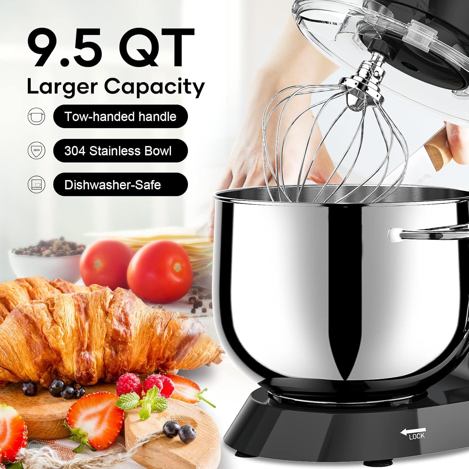 Vezzio tilt-head design provides easy access to bowl and attachments.