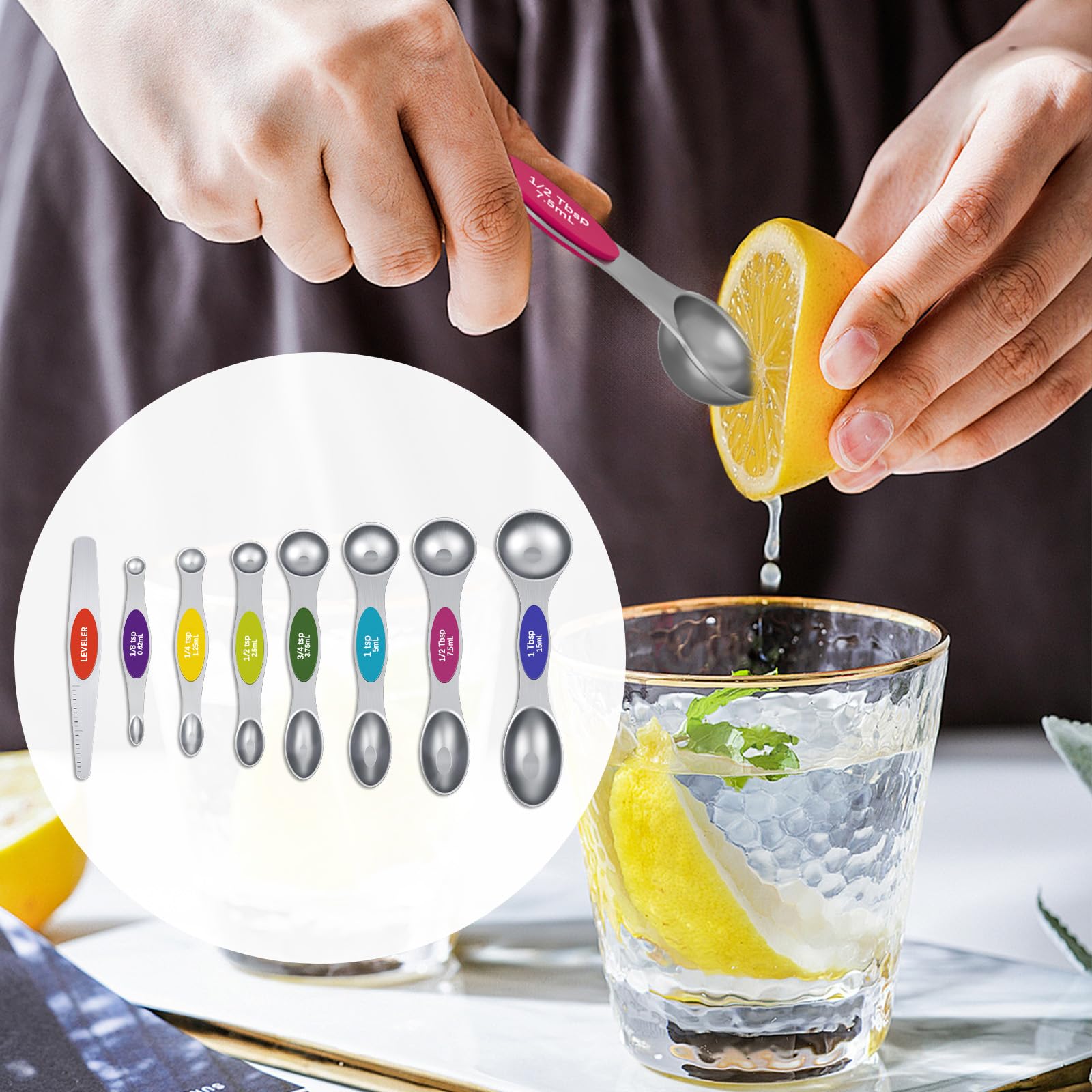 vfuni round end measures liquids, oval end fits dry ingredients.