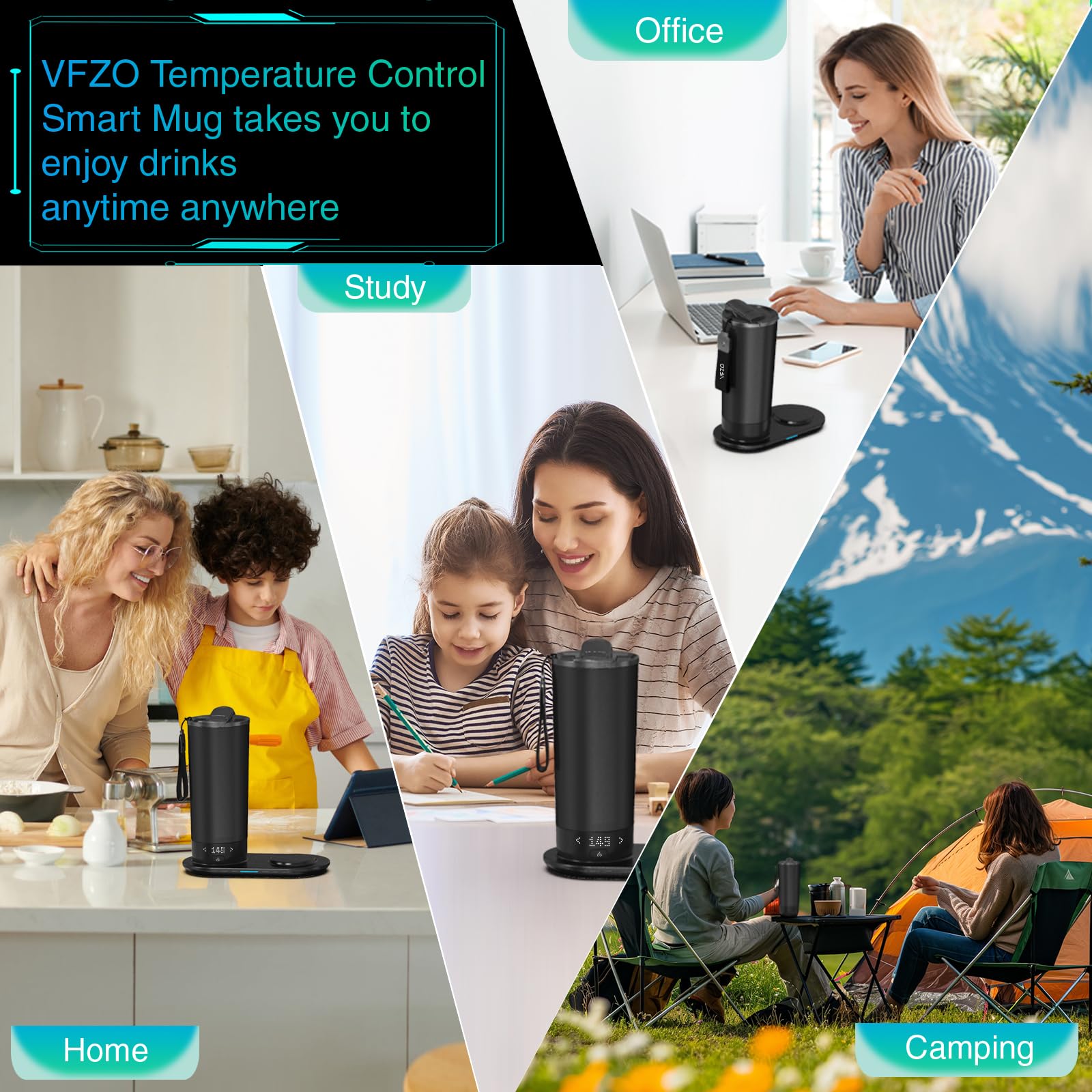 VFZO mug shows USB charging port for powering devices while sipping