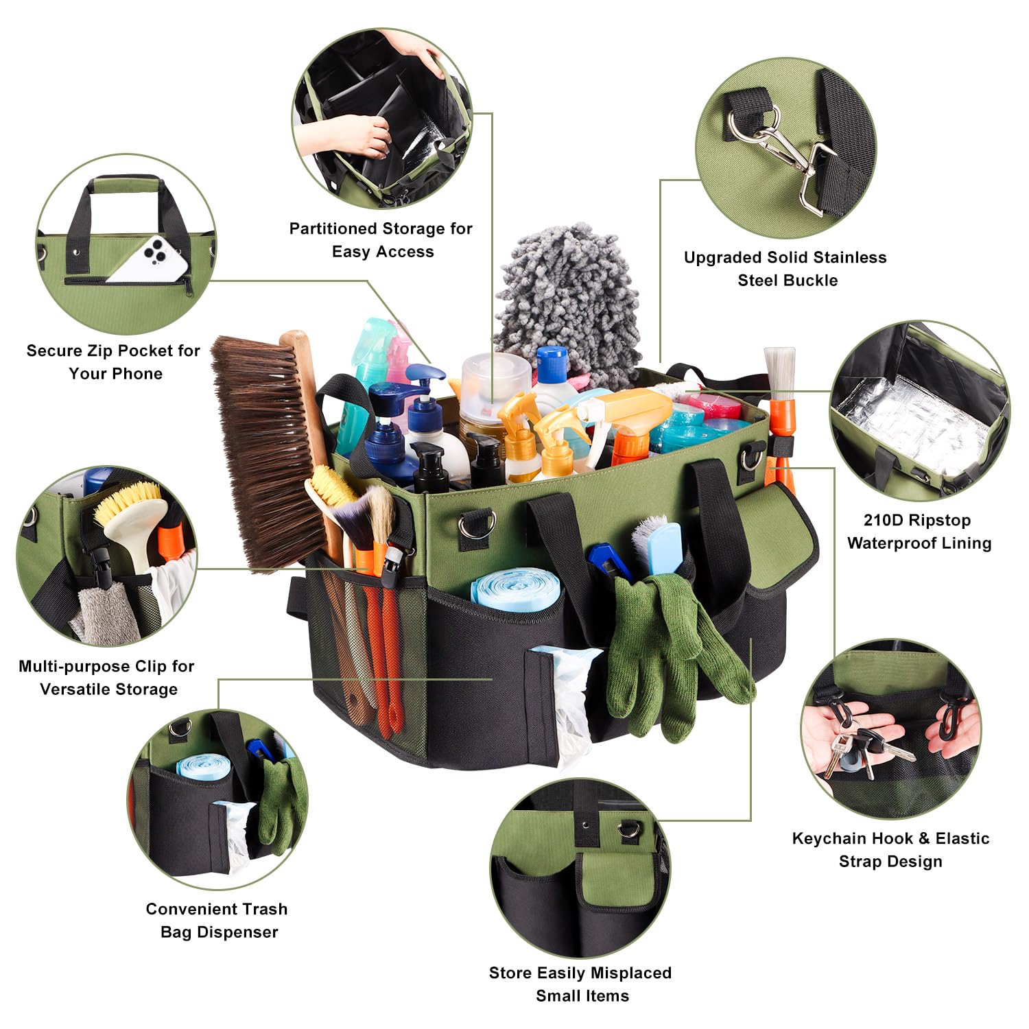Viajero interior with 5 compartments and 7 pockets for quick access to supplies.