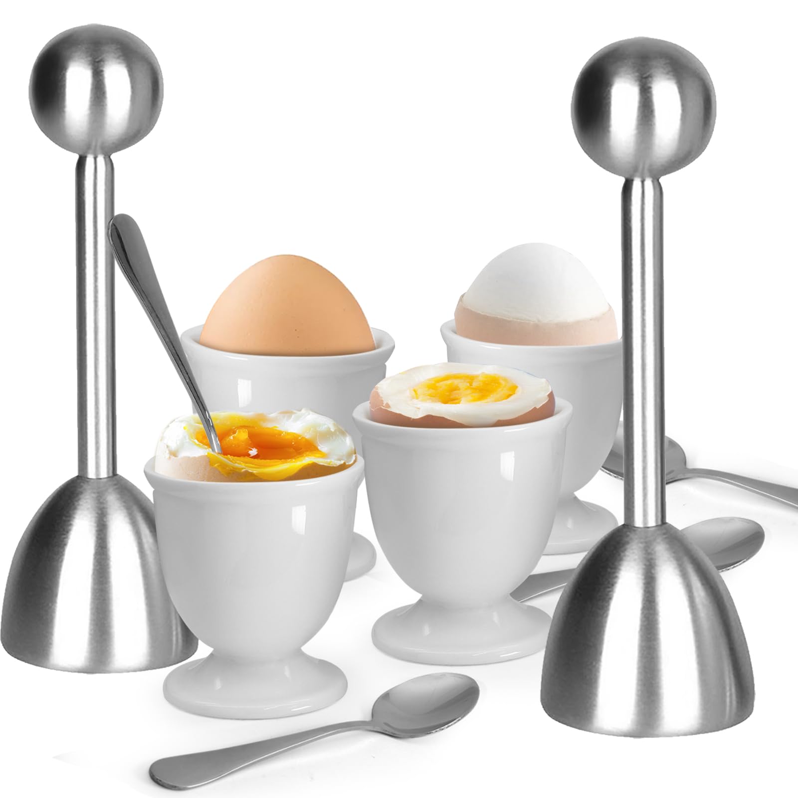 Vibedor egg cups in white ceramic stand for stylish breakfast service