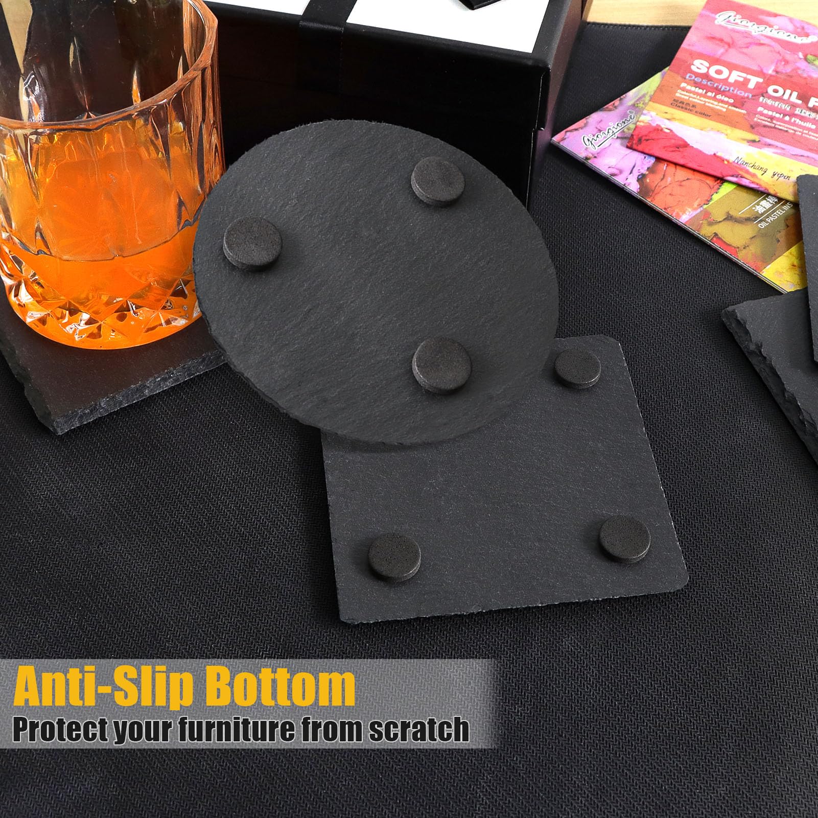 VIBRATITE square coaster displaying natural texture adds contemporary decor.