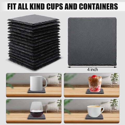 VIBRATITE square 4 inch slate coaster edge detail adds modern bar decor