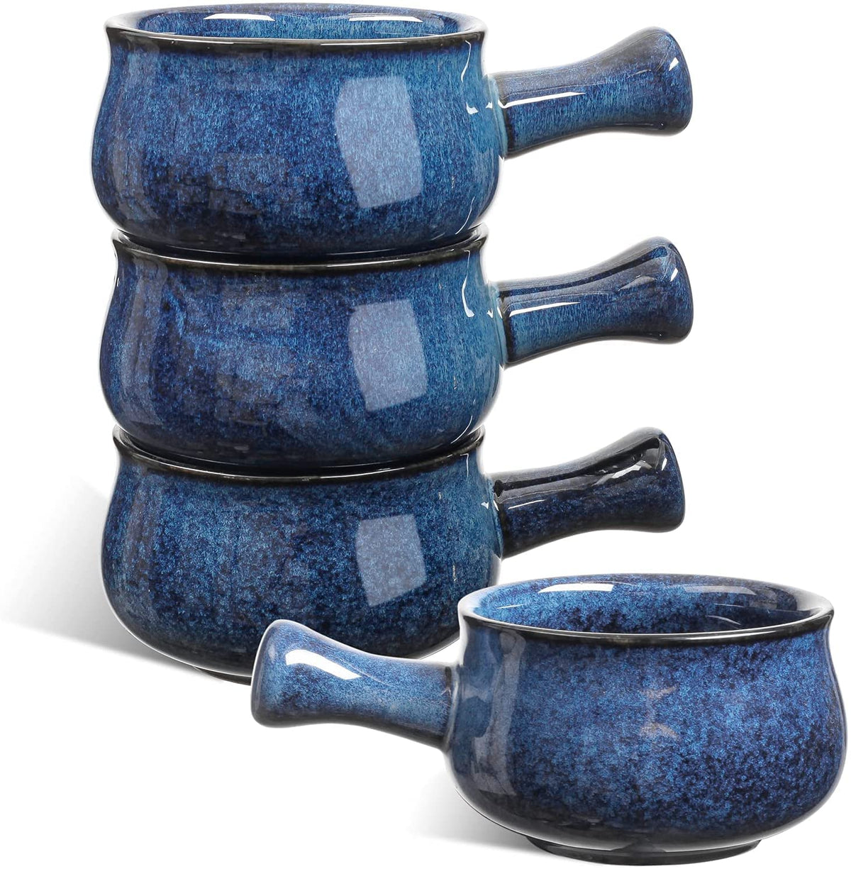 Vicrays blue onion soup bowl with handle, 26oz, ideal for easy serving of hot soups