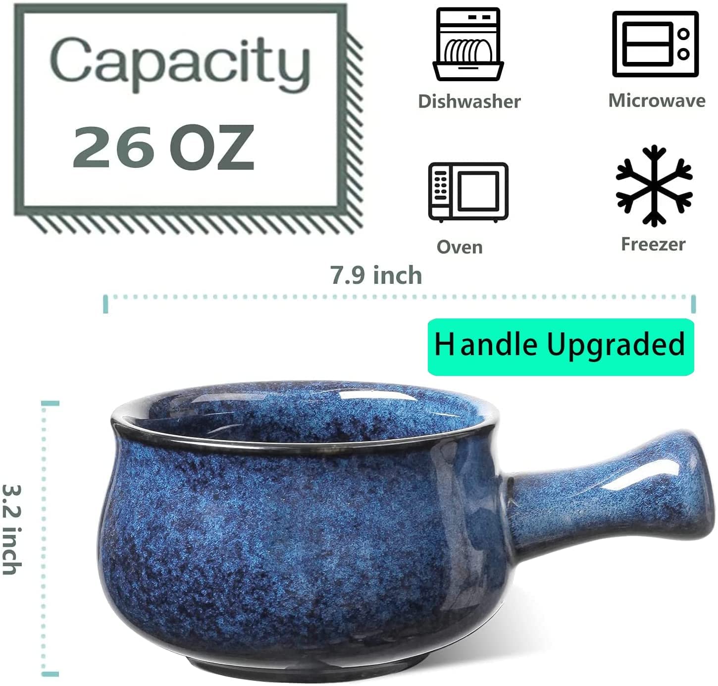 Vicrays blue soup bowl with reactive glaze displaying vibrant color and durability