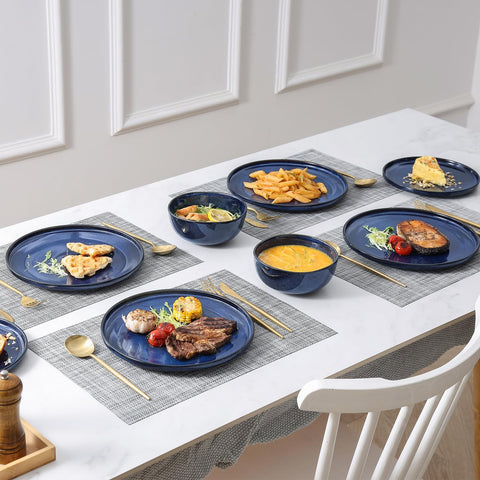 Blue finish on Vicrays dinnerware adds a refined touch to family meals