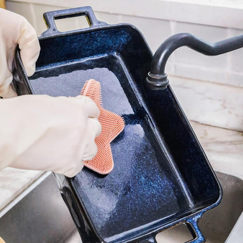 Vicrays blue ceramic pans on table for serving and entertaining