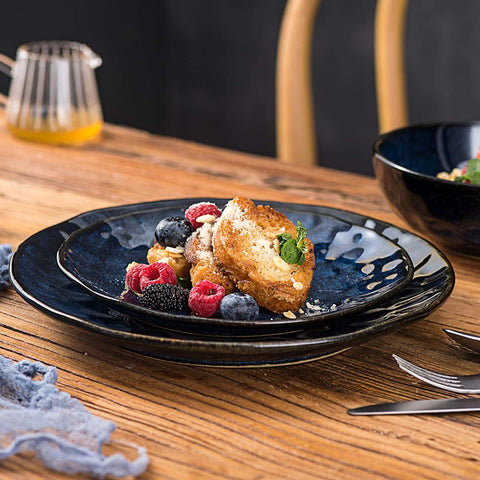 Vicrays 8in blue porcelain plate in restaurant service for appetizers
