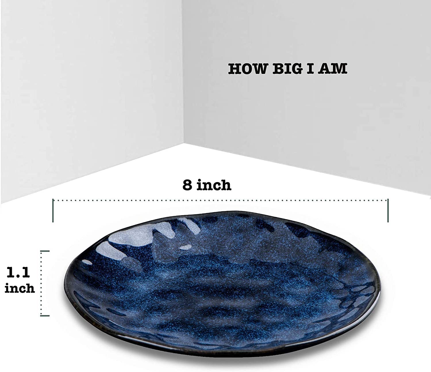 Vicrays blue 8in ceramic plates stacked for easy storage