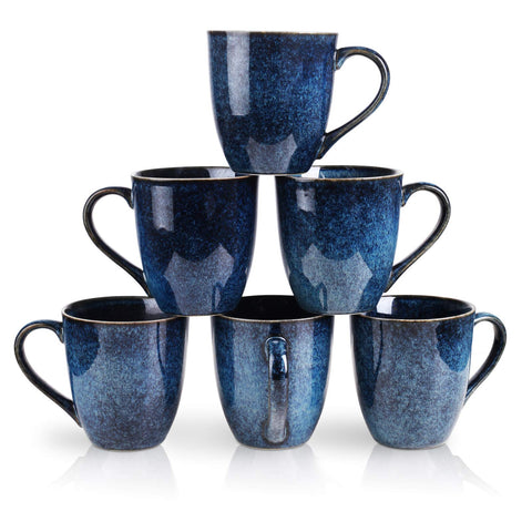 Vicrays blue glazed coffee mugs set, 12 oz each, ideal for daily coffee.