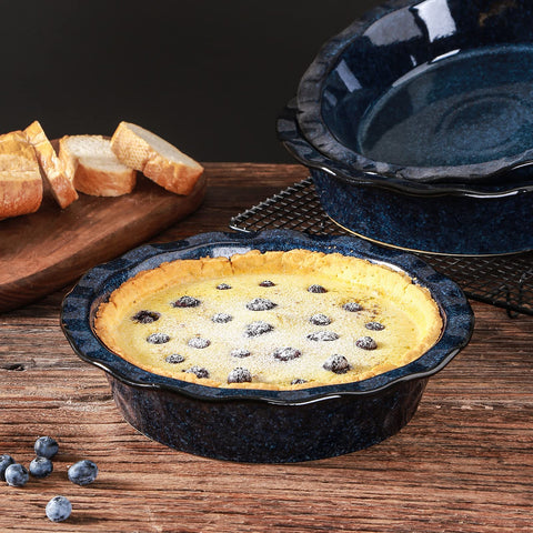 Vicrays porcelain pie pan is dishwasher safe and chip resistant for daily use.