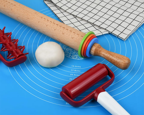 Victhur rolling pin beside recipe book illustrates size and proportion.