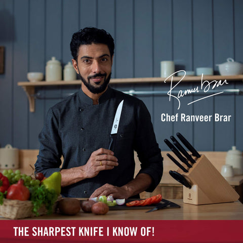 Victorinox Cooks Knife soft-grip Fibrox handle provides comfortable control during prep.