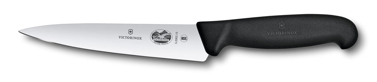 Victorinox Fibrox 6-inch knife blade close-up for precise slicing.