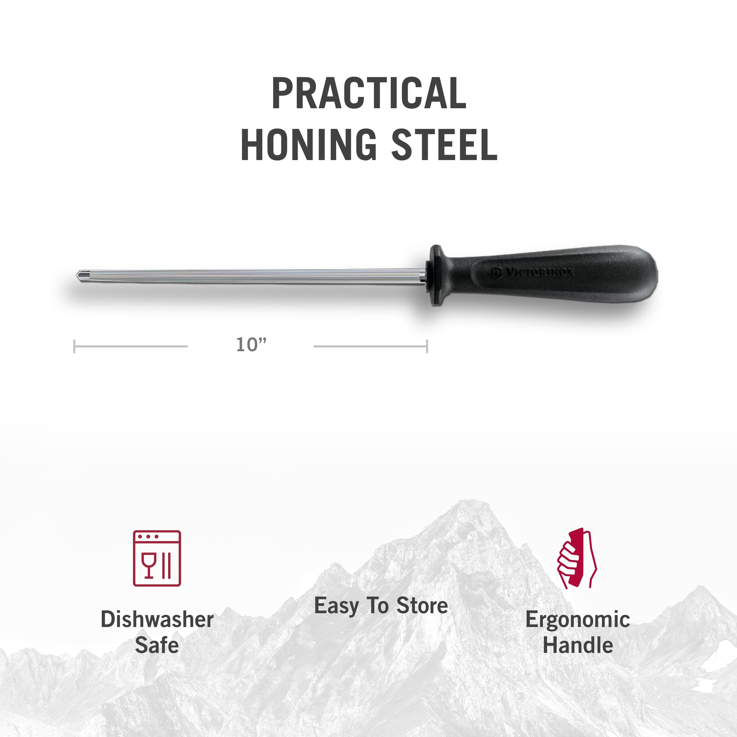 Victorinox honing steel with weighted design provides easy handling.