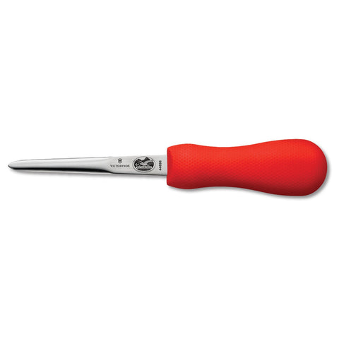 Victorinox oyster knife with 4-inch Boston blade and red SuperGrip handle for precise oyster opening.