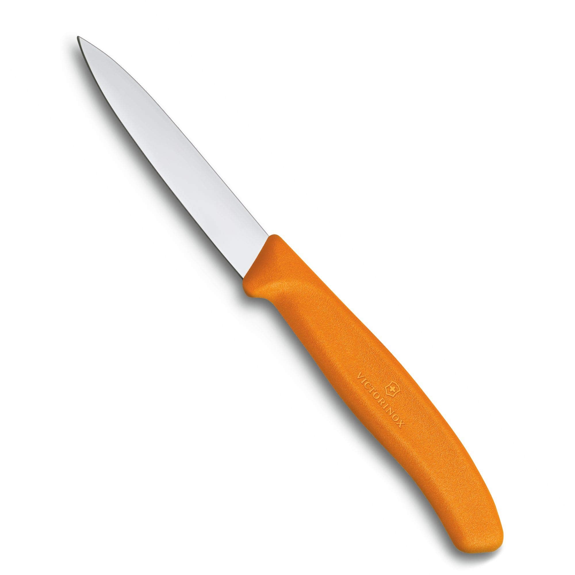 Victorinox paring knife with 3.25-inch orange handle for precise peeling