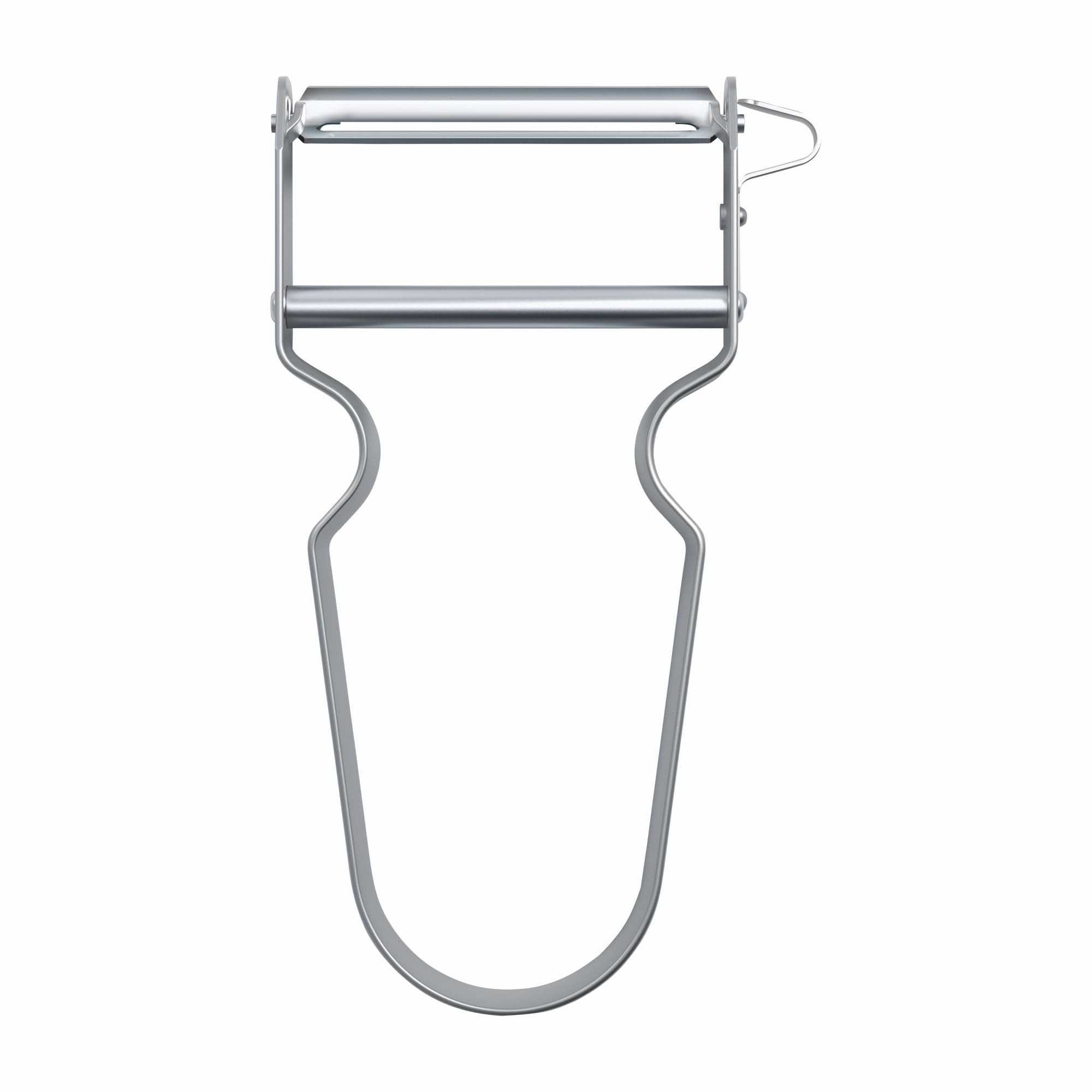 Victorinox REX peeler blade closeup shows precise peeling with minimal waste