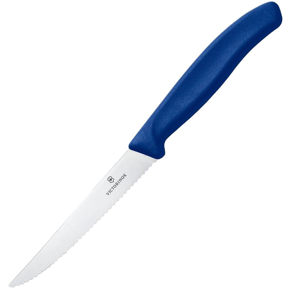 Victorinox Swiss Classic steak knife with blue handle for precise, effortless slicing.