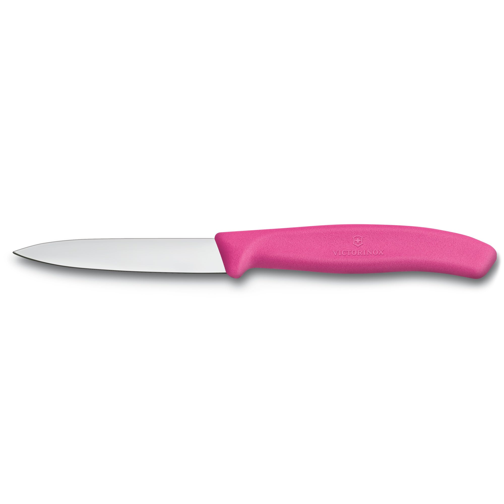 Victorinox Swiss Classic paring set pink with textured handle for secure grip while peeling.