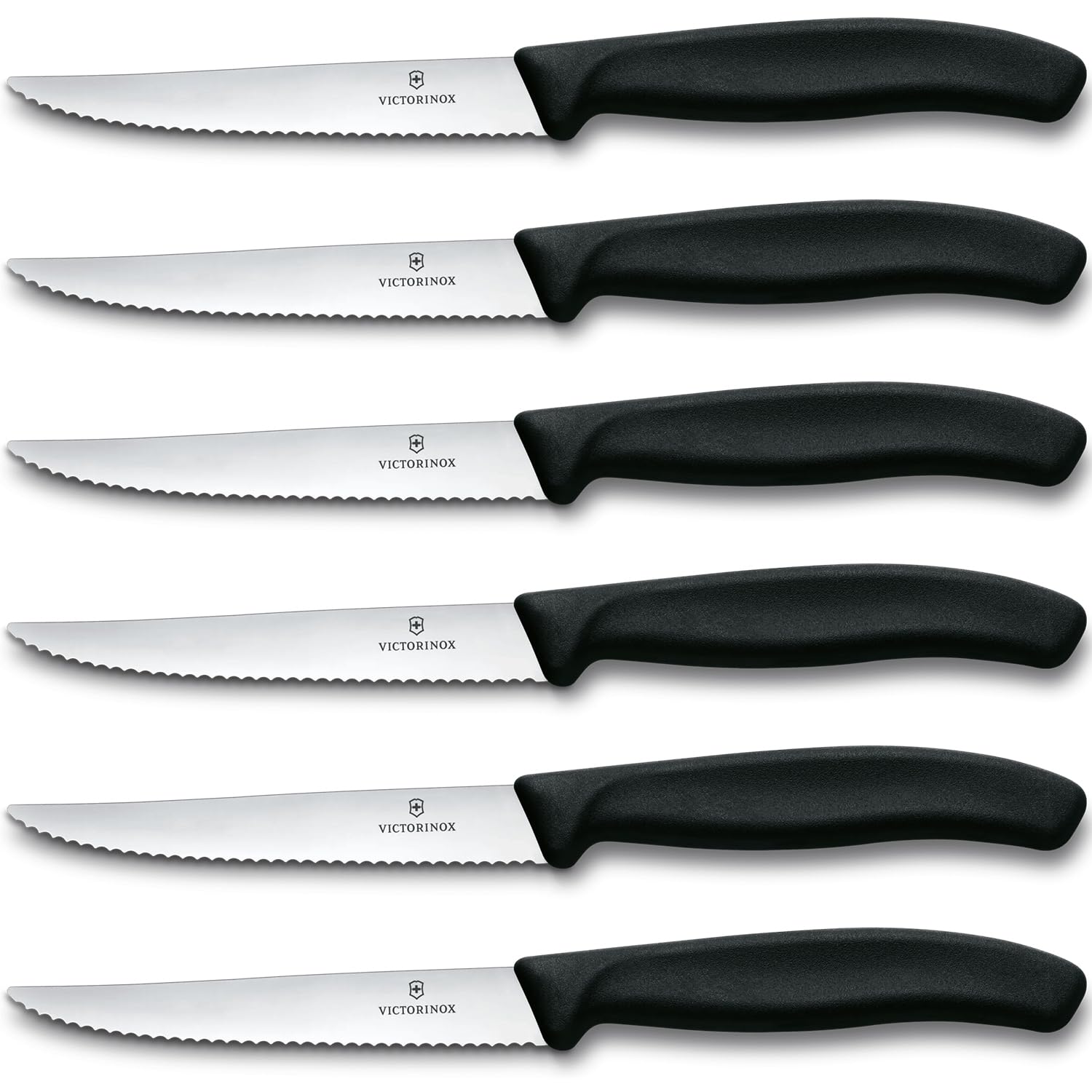 Victorinox Swiss Classic steak set with spear-point serrated blades for precise, effortless slicing.