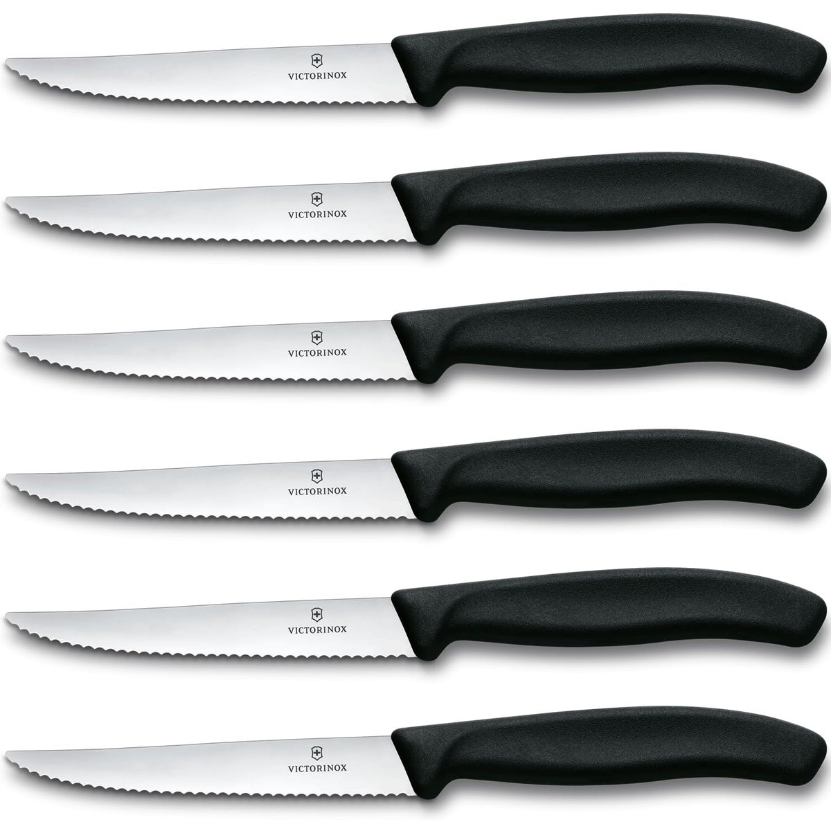 Victorinox Swiss Classic steak set with spear-point serrated blades for precise, effortless slicing.