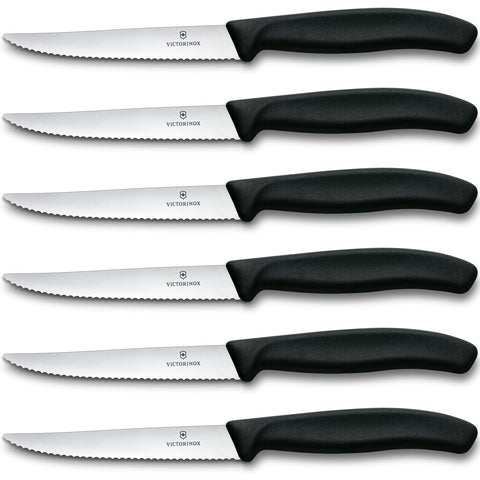Victorinox Swiss Classic steak set with spear-point serrated blades for precise, effortless slicing.