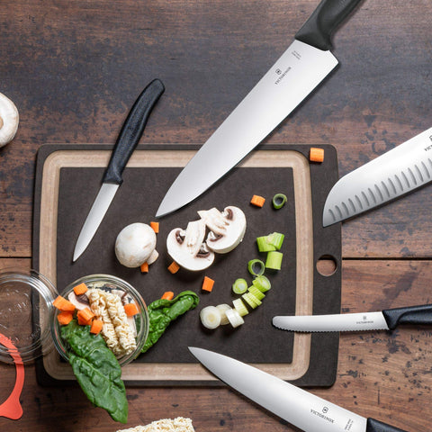 Victorinox Swiss Classic 8-Inch Chef's Knife thin sharp edge enables precise slicing.