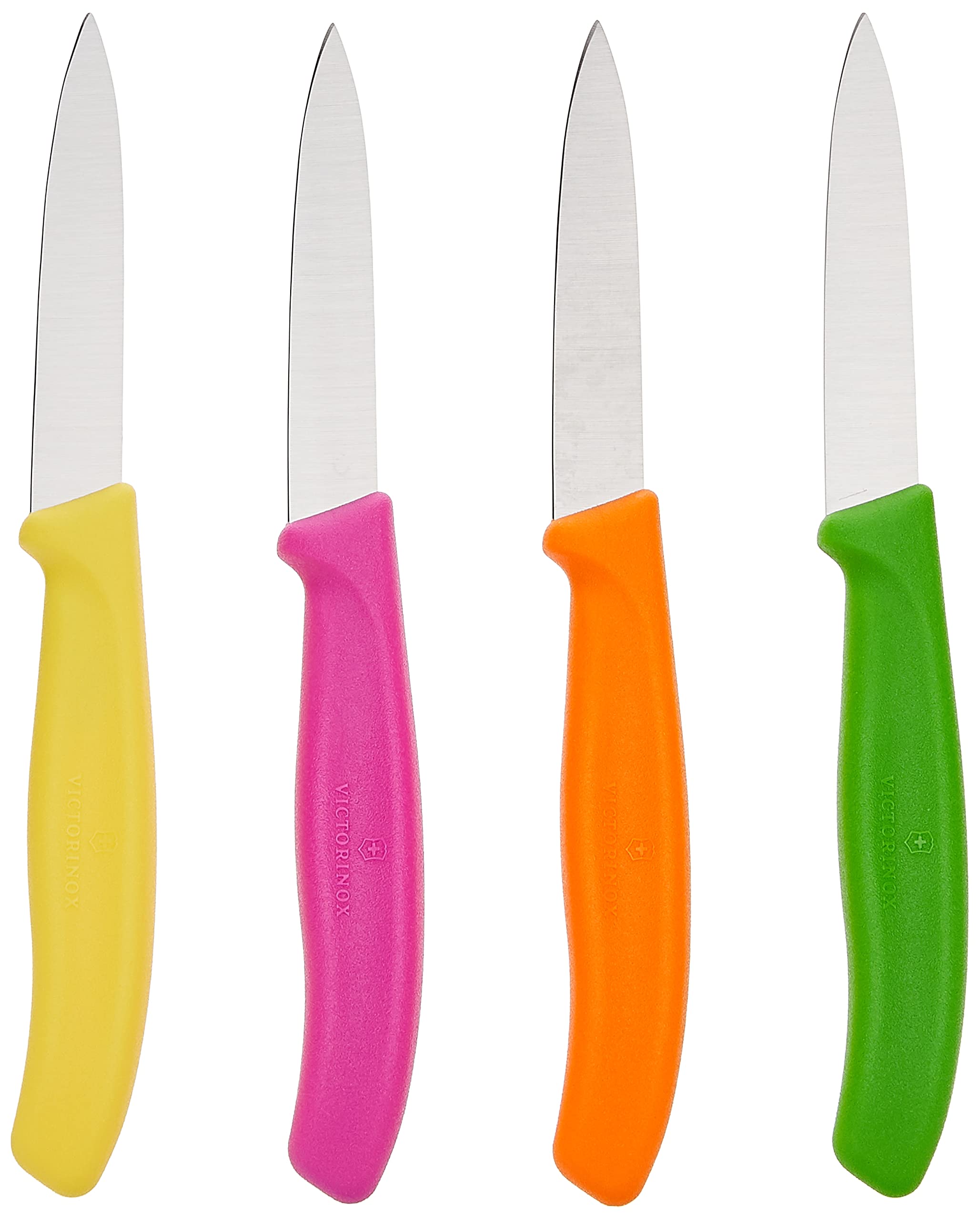 Victorinox Swiss Classic paring knife with orange handle for precise garnishing and peeling tasks.