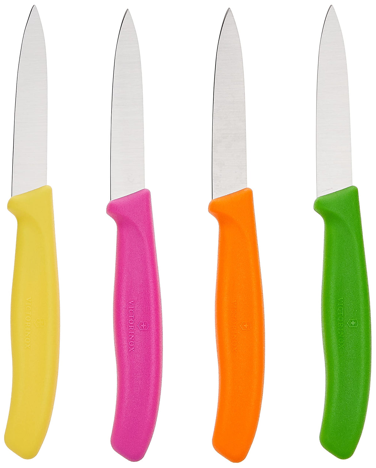 Victorinox Swiss Classic paring knife with orange handle for precise garnishing and peeling tasks.