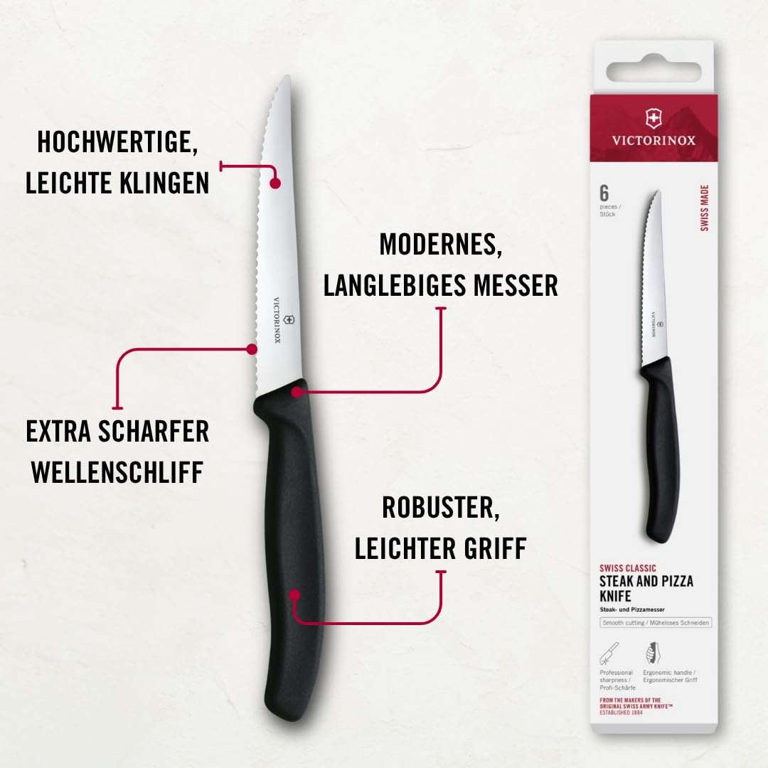 Victorinox Swiss Classic steak knife set featuring ergonomic, non-slip handles for comfortable daily use.