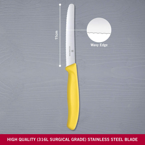 Victorinox VIC-6.7836.L118 serrated blade closeup, effective for crusty bread and tomatoes