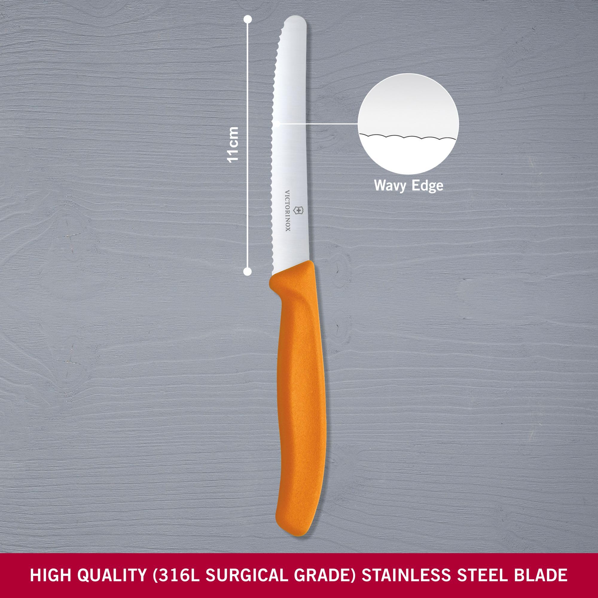 Victorinox VIC-6.7836.L119 orange handle closeup emphasizing comfortable grip.