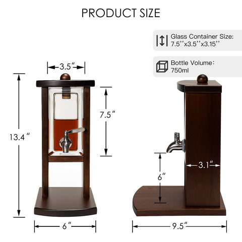Vida Brillante decanter close-up shows thick glass and ash wood frame durability.