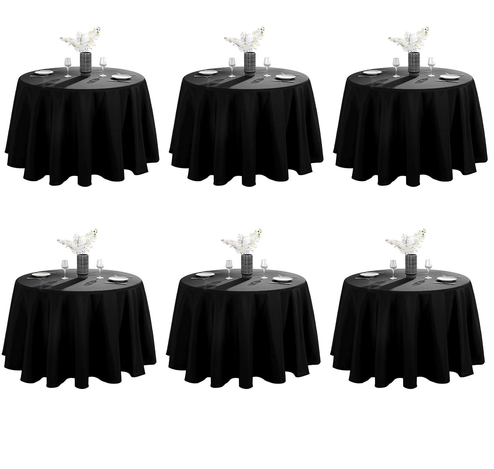 VidaFete 6-pack round tablecloth in black provides durable protection and a polished look.