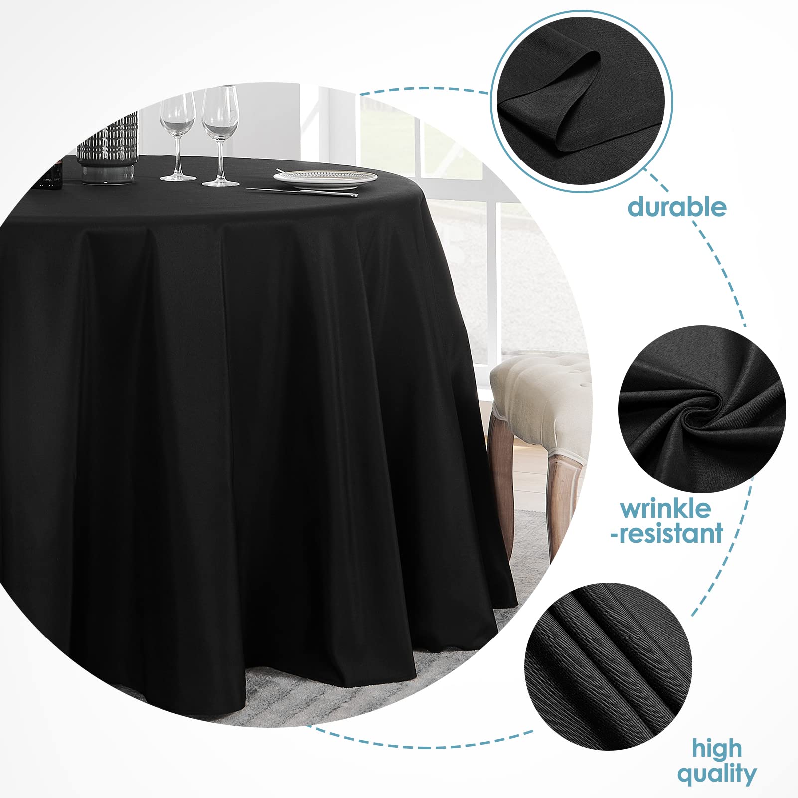 VidaFete black polyester tablecloth, easy care and stain resistance for events.
