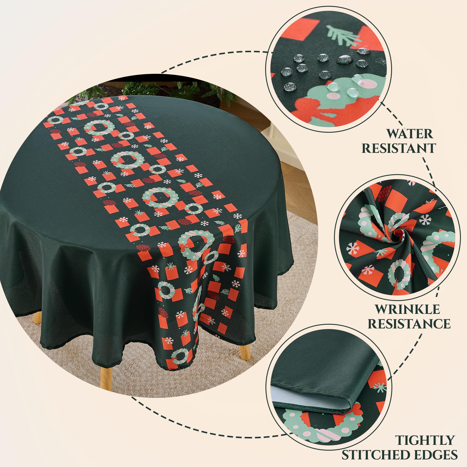 VidaFete green-based tablecloth protects surfaces while creating a warm table setting.