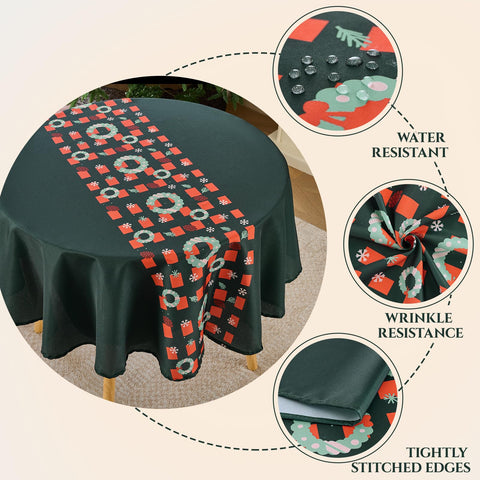 VidaFete green-based tablecloth protects surfaces while creating a warm table setting.