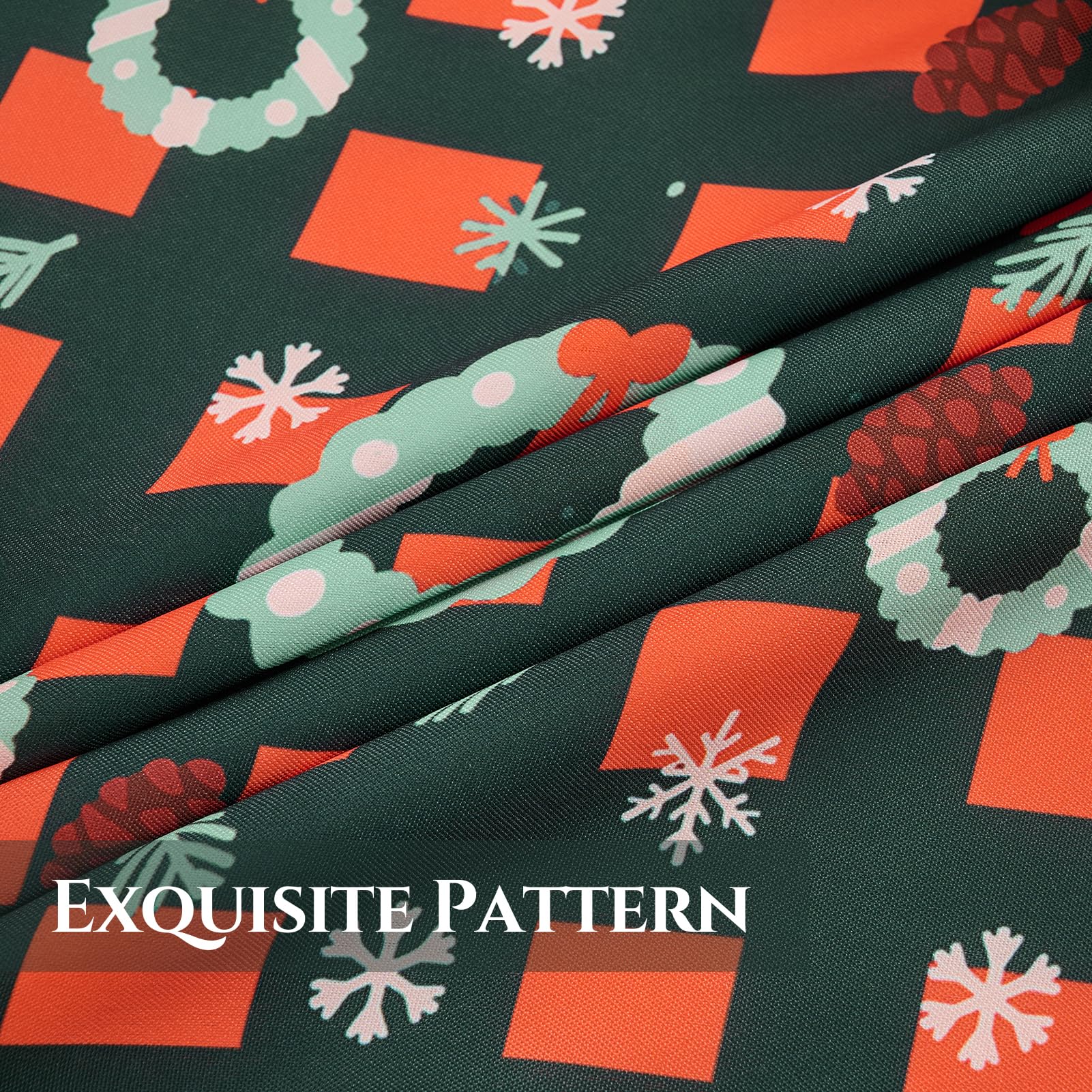 VidaFete Christmas Round Tablecloth with pinecones pattern pairs with greenery for holiday parties.