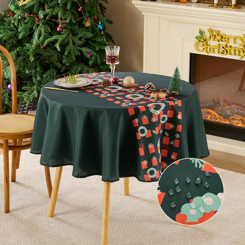 VidaFete Christmas Round Tablecloth with snowflakes pattern adds festive flair to dinners.