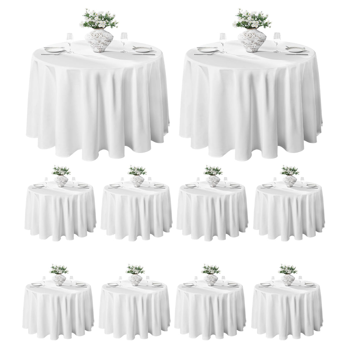 VidaFete round tablecloth 132-inch pack-10 white protects tables during meals and cleanup