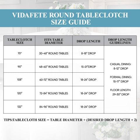 VidaFete round tablecloth 132-inch dining setup enhances decor with a clean white surface