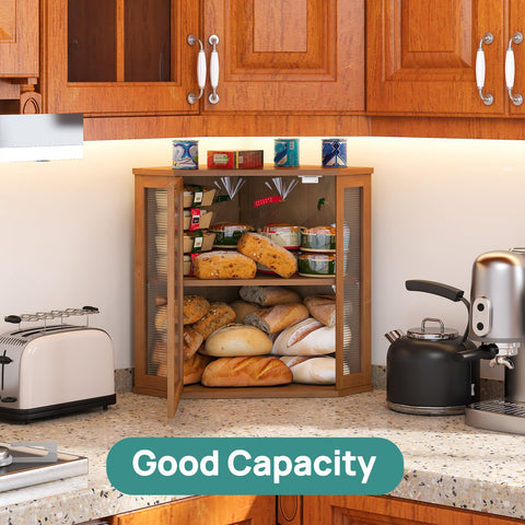 Viewcare bamboo bread box large capacity designed for three loaves.