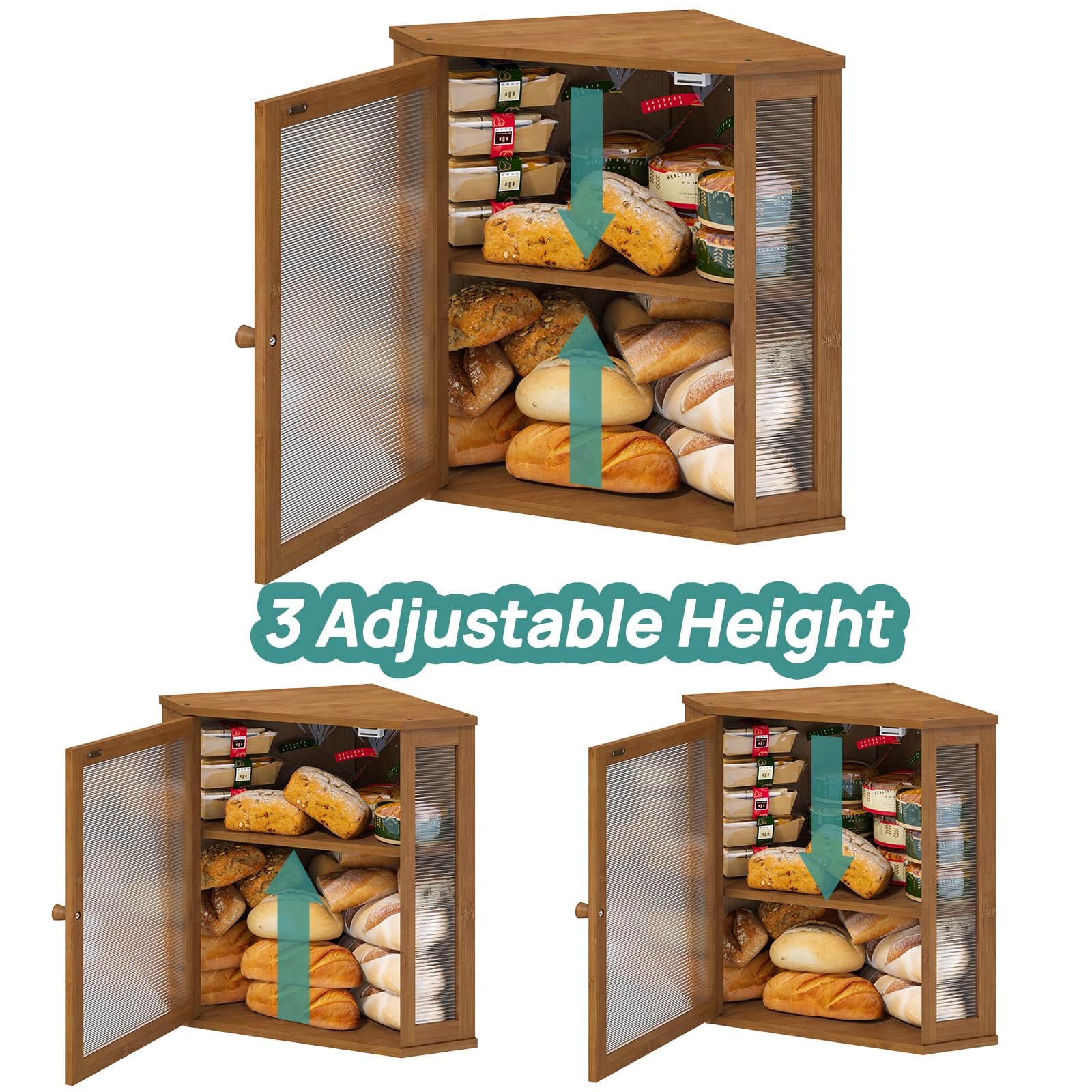 Viewcare bread box lid open revealing spacious two-layer interior.