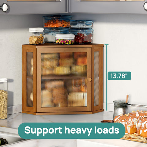 Viewcare bamboo bread box two-tier inside view revealing stacked shelves