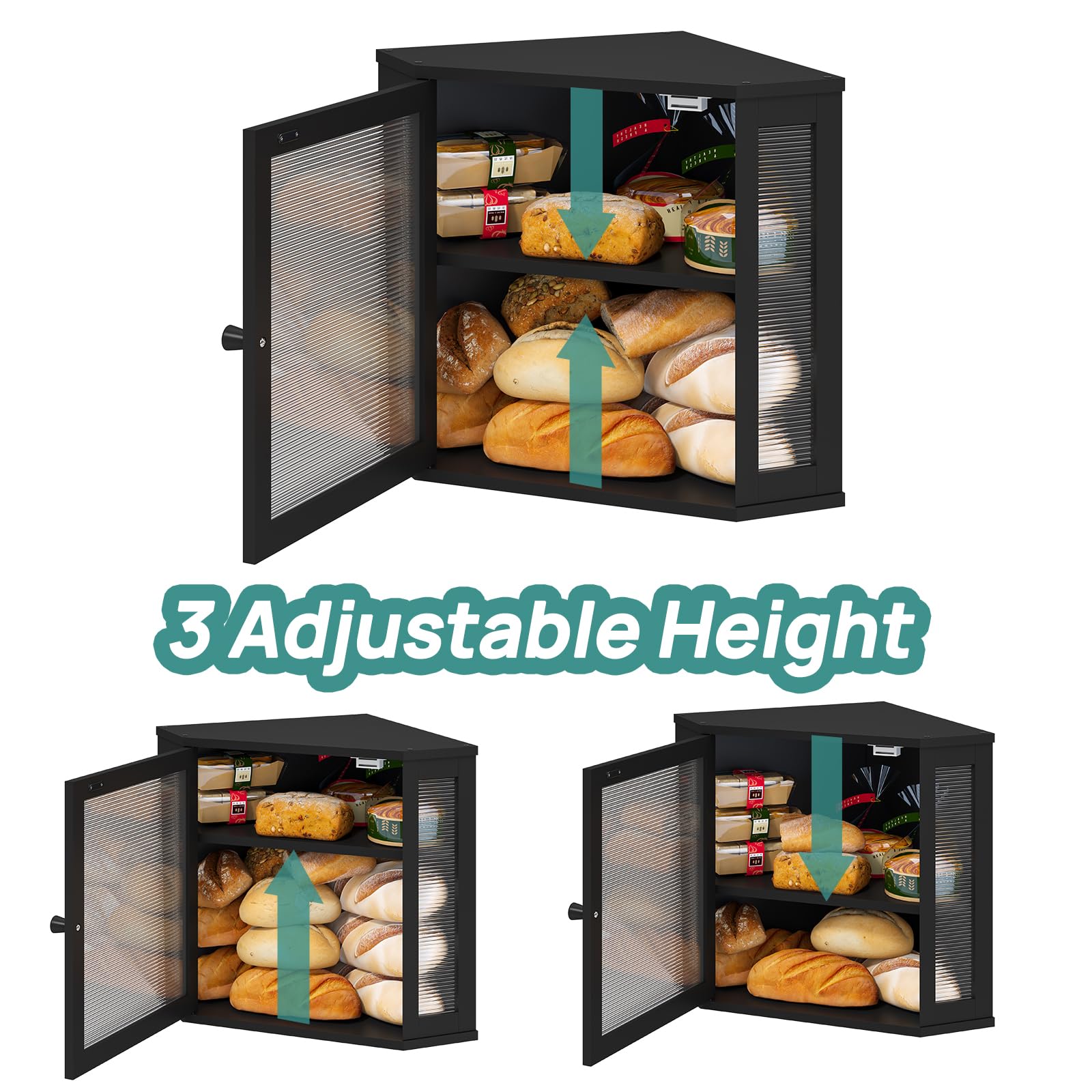 Viewcare black finish bread box adds a sleek kitchen look.