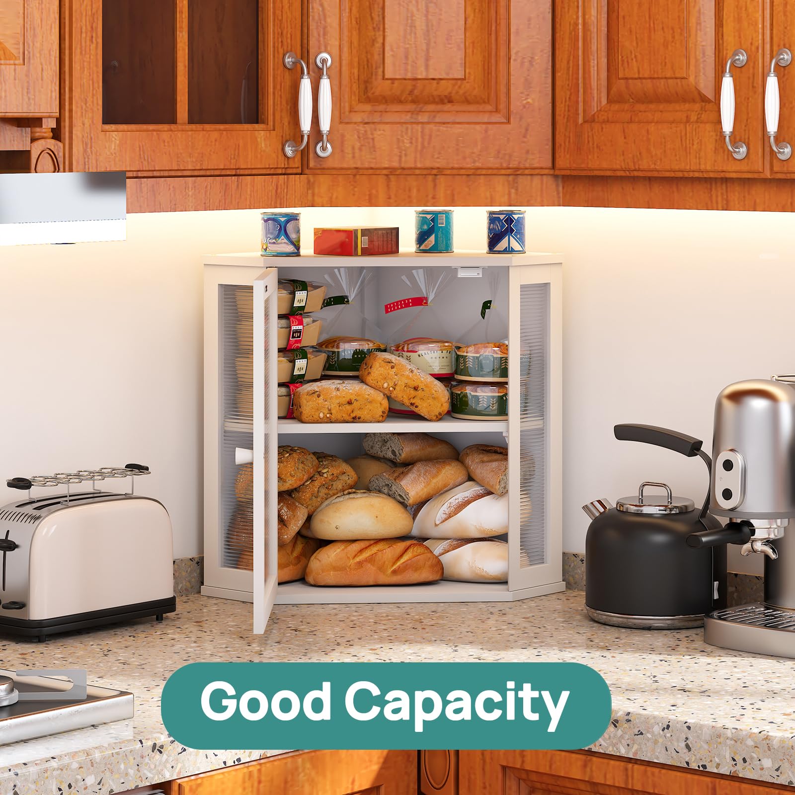 Viewcare bread box with acrylic wavy door provides privacy and style