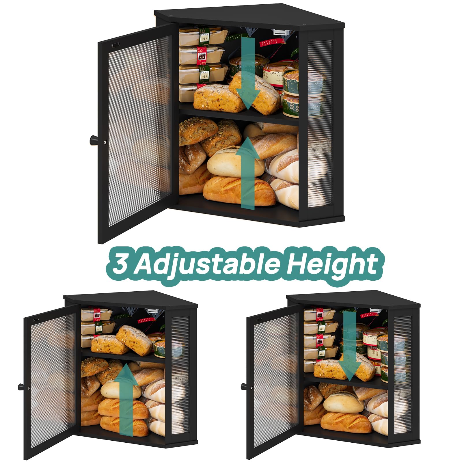 Viewcare interior with two shelves holding loaves, rolls, and pastries